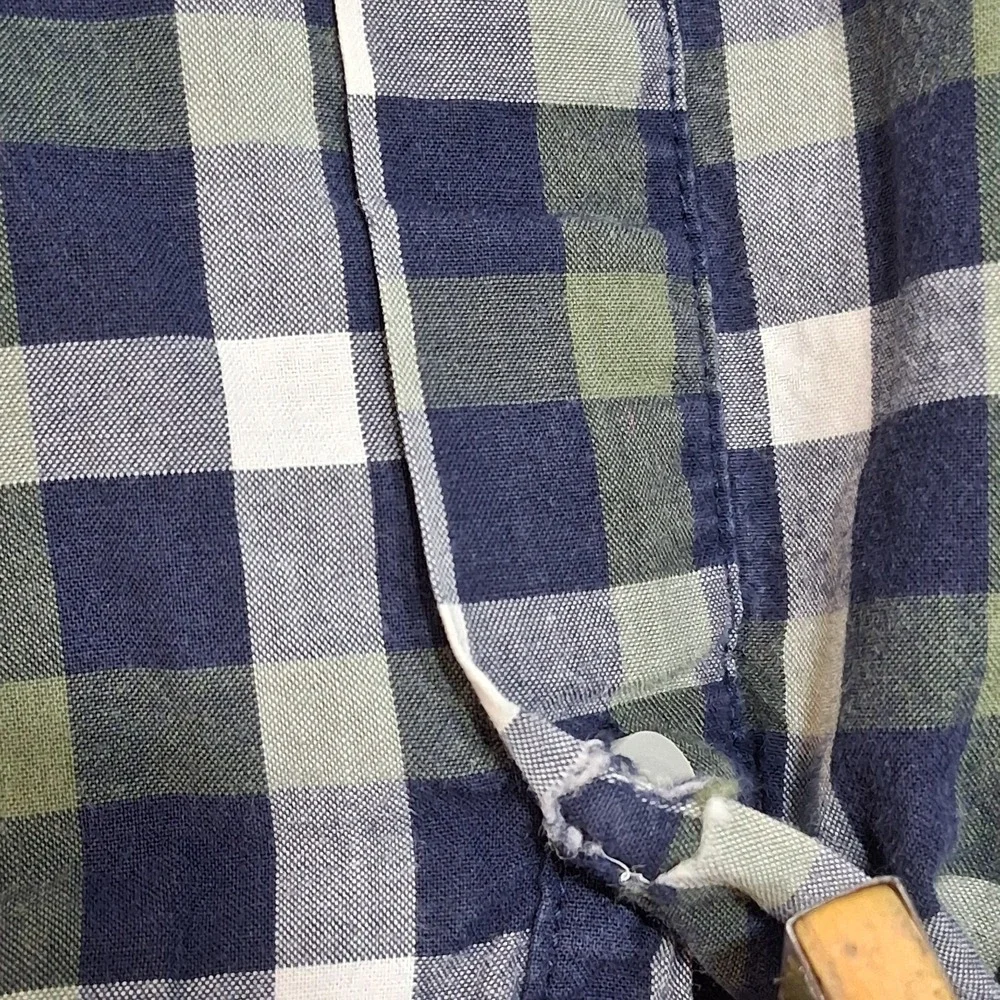 Banana Republic Shirt Mens XL Gray/Gree/Blu Plaid Long Sleeve Slim Fit Button Up